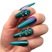20 штук темно-зеленые накладные ногти длинный съемный искусственные ногти для французского маникюра балетки гроб накладные ногти с Стразы Пресс на ногтей, для маникюра 2024 - купить недорого