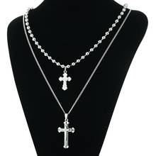 Colar pingente com cruz feminino, colar de aço inoxidável prateado com miçangas, joia de declaração nc205 2024 - compre barato