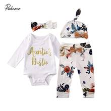 2020 Baby Spring Autumn Clothing 4Pcs Newborn Kids Baby Girls Clothes Romper Flower Pants Outfit Headband Hats Winter 2024 - buy cheap