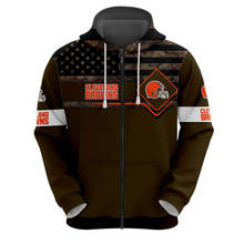 Fashion sportswear Cleveland men's Grey American flag red helmet print Browns zipper hoodie 2024 - buy cheap