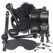 BDSM Sex Bondage Set 10 Pcs Leather SM Bdsm Game Handcuffs Whip Rope Mouth Gag Nipple Clamps Adult Sex Toys For Couples 2024 - buy cheap