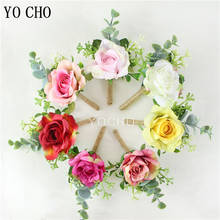 YO CHO Artificial Flower Boutonniere Wedding Wrist Corsage and Boutonniere Silk Rose Men Brooch Pins Girl Wrist Corsage Bracelet 2024 - buy cheap