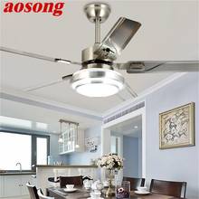 Aosong-ventilador de teto com lâmpada led, moderna, simples, para casa, sala de jantar, quarto, restaurante, 110v, 220v 2024 - compre barato