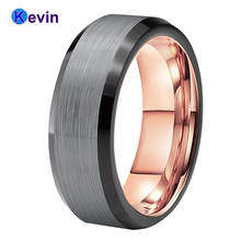 Mens Tungsten Wedding Band Black Rose Gold Wedding Ring With Beveled Brushed Finish 8MM Comfort Fit 2024 - buy cheap