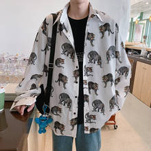 Мужская Весенняя рубашка с принтом 2020, Мужская Уличная стильная повседневная рубашка Harajuku, Мужская модная одежда с длинным рукавом больших размеров 2024 - купить недорого
