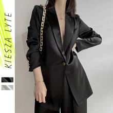 Blazers for Women Formal Summer Black Luxury Elegant Designer Business Fashion Office Lady Satin Suit Jacket 2021 New Outwear 2024 - buy cheap