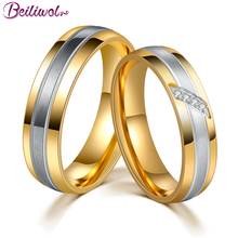 De Ouro da moda-Jóias de Casamento Anéis de Noivado para As Mulheres De Titânio de Aço cor Suporte Gravar o Nome para Casal Presente do Dia Dos Namorados 2024 - compre barato