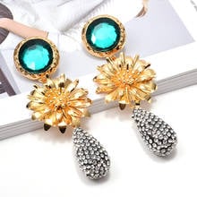 New Statement Colorful Flower-Shaped Metal Rhinestone Dangle Long Drop Earrings Wholesale Crystals Jewelry Accessories For Women 2022 - buy cheap