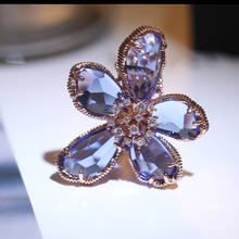 MOONROCY  CZ Crystal Rings Blue Gray Flower Party Hyperbole for Women Girls Gift Dropshipping Party Jewelry Wholesale 2024 - buy cheap