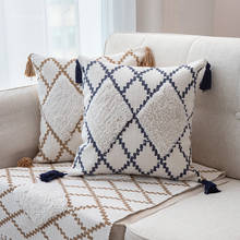Наволочка для подушки DUNXDECO, декоративный чехол для подушки, современный простой классический Чехол с геометрическими линиями и кисточками для дивана, постельного белья, стула 2024 - купить недорого