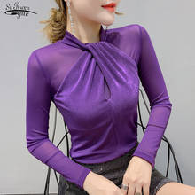 Chemisier Femme 2021 New Mesh Long Sleeve Solid Women Blouse Tops Casual Slim Fit O-Neck Shirt Women Clothes Autumn 7300 50 2024 - buy cheap