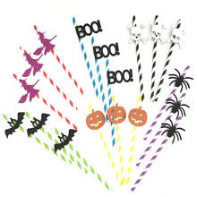 120 pcs Halloween Photo Props Spider Skull Pumpkin Bat Witch BOO Paper Drinking Straw Party Supplies Halloween Decoration 2024 - buy cheap
