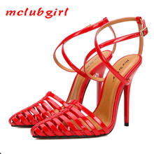 Mclubgirl-zapatos rojos superaltos para hombre, sandalias sexys de tacón muy alto, 38-48 talla grande, con hebilla, para club nocturno, fiesta y boda, ZQJ 2024 - compra barato