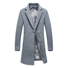 Blusão masculino grosso outono e inverno, jaqueta casual de negócios de cor sólida fina, casaco de lã bordado coreano longo britânico 2024 - compre barato