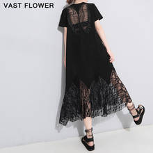 2021 New Summer Black Lace Hollow Out Women Dress Round Neck Short Sleeve Loose Temperament Long Dresses Fashion Elegant Clothes 2024 - buy cheap