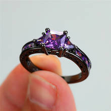 Anel de pedra quadrada roxa feminino elegante, anel vintage preto e dourado, para promessas femininas, amor e noivado 2024 - compre barato