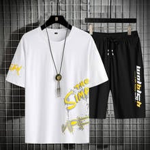 Conjunto de camiseta e calça curta masculina, roupas esportivas para corrida, treinamento, academia e fitness 2024 - compre barato