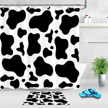 Черно-белая занавеска с принтом коровы для ванной комнаты, водонепроницаемая полиэфирная ткань, занавеска для душа с крючками, декор для ванной 2024 - купить недорого