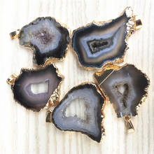 Natural Stone Brazilian Electroplated Edged Slice Open Brown Agates Geode Drusy Druzys Pendants For Necklace jewelry Making 5PCS 2024 - buy cheap