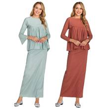 Abaya Women Muslim Clothing Sets Long Sleeve Blouse Tops + Skirt Kaftan Dubai Turkey Arab Islamic Clothes 2pcs Jilbab Long Robes 2024 - buy cheap