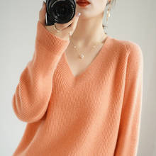 Свитер с v-образным вырезом, осенне-зимний свитер из 100% кашемира, женская одежда, трикотажный свитер с v-образным вырезом 2024 - купить недорого