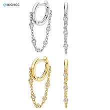 Kikichicc-pendientes de plata de ley 925 para mujer, aretes de cadena de 8mm, Huggies, cadena larga de 19mm, aretes de gota 2020 de circonia cúbica de cristal, joyería de moda 2024 - compra barato