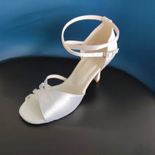 Women Latin Dance Shoes White Satin Bachata Salsa Dancing Shoes for Woman 7cm Heel Ballroom Dance shoes Girls Party Dance Shoes 2024 - buy cheap