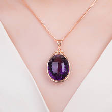 Purple Crystal Amethyst Gemstones Diamonds Pendant Necklaces for Women 18k Rose Gold color Jewelry Bijoux Party Accessories Gift 2024 - buy cheap