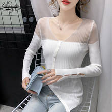 Женский кардиган, Осенний шерстяной свитер, супер дышащий, полый, солнцезащитный, v-образный вырез, корейский, для похудения, длинный рукав, женские кардиганы 10601 2024 - купить недорого