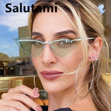 Ins marca de moda-gafas de sol con forma de ojo de gato para mujer, anteojos de sol populares sin montura triangulares, de aleación Vintage, color verde y rosa, elegantes 2024 - compra barato