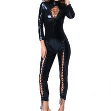 Sexy Women Jumpsuits Bodysuit Latex Bodycon Catsuit PU Leather Wetlook Bandage Hole PVC Rompers Dance Clubwear One-piece Outfit 2024 - buy cheap