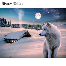 Pintura de diamante evershine wolf de inverno, imagem de strass, bordado, tela cheia, animais, ponto cruz, decoração de casa 2024 - compre barato