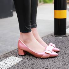 Big Size 9 10 11 12 ladies high heels women shoes woman pumps Shallow pointed bowknot thick heel single shoe 2024 - buy cheap