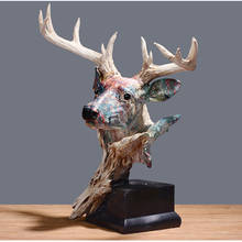 European-style Art Resin Simulation Deer Head Crafts Ornaments Living Room Wine Cabinet Office Animal Sculpture Decoration Gift 2024 - buy cheap