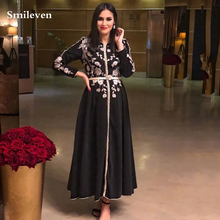 Smileven-caftán marroquí negro, vestido Formal de noche con Apliques de encaje, vestidos árabes para ocasiones especiales, vestidos de fiesta musulmanes 2024 - compra barato