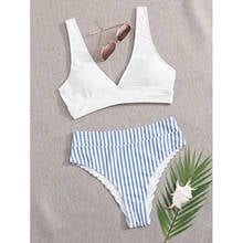 Bikinis brasileños con Push-Up para mujer, traje de baño Sexy con relleno de Color sólido, bañador a rayas con Tanga envuelto, conjunto de Bikini dividido, ropa de playa 2024 - compra barato