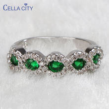 Cellacity Fashion Wave shaped Silver 925 Jewelry Emerald Ruby Ring for Women Round Gemstones Female Jewelry for Party Size5-11 2024 - купить недорого