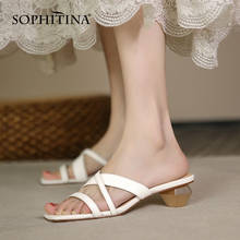 SOPHITINA-zapatillas de tacón medio con forma especial para mujer, zapatos de cuero Premium hechos a mano, Color puro, DO569 2024 - compra barato