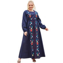 Muslim Women Embroidery Long Sleeve Long Dress Kaftan Arab Abaya Islamic Ramadan Dubai Middle East Turkish Maxi Robe Plus Size 2024 - buy cheap