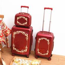Conjunto de maletas con ruedas para mujer, Maleta roja Retro, Maleta de viaje para boda, Maleta de moda, 20 "y 24" 2024 - compra barato