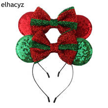 10pcs/lot Wholesale Christmas Headband Girls Festival Party Bow Red/Green Glitter Mouse Ears Hair Band Kids Hair Accessories 2024 - buy cheap