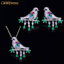 CWWZircons High Quality Water Drop Green CZ Crystal Necklace and Earrings Fashion Animal Bird Jewelry Set for Women Gift T217 2024 - buy cheap