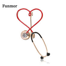 Funmor Lovely Heart Stethoscope Brooch Copper Pin Enamel Crystal Jewelry Women Doctor Uniform Decoration Accessories Work Bijoux 2024 - buy cheap