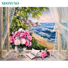 SDOYUNO 60x75cm Oil Painting By Numbers Seaside Flowers DIY Paint By Numbers On Canvas Seascape Frameless Digital Painting 2024 - buy cheap