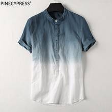 Camiseta informal para hombre 55% Lino 45% algodón transpirable antiestático gradiente de lino fresco calidad Linum Camiseta de manga corta para hombre 2024 - compra barato