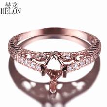HELON Marquesa-anillo de compromiso de oro rosa sólido de 10k, 4x7mm, pavé de diamantes naturales, joyería fina Vintage, semimontaje 2024 - compra barato