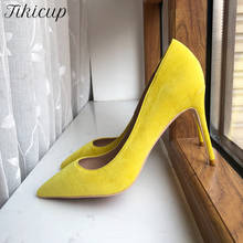 Ticicup sapatos altos stilettos bico fino, mulheres amarelo sólido salto alto estiloso salto liso slip-on casamento festa sapatos 2024 - compre barato