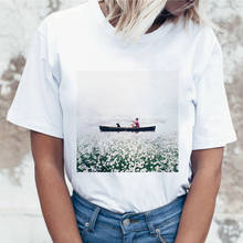 Barco No Mar De Flores De Impressão do T-shirt Das Mulheres 2020 Novo Verão Moda Coréia Tshirt Harajuku Estética Branco Encabeça Camiseta Feminina 2024 - compre barato