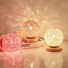 Современная светодиодная настольная лампа с USB, светильник из цельного дерева из ротанга в форме шара, креативный ночник для подарка на день рождения 2024 - купить недорого