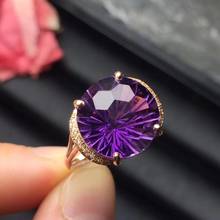 Fine Jewelry Real Pure 18K  Gold Jewelry AU750 Round Shape 100% Natural Amethyst Gemstones Female Rings for Women Fine Ring 2024 - buy cheap